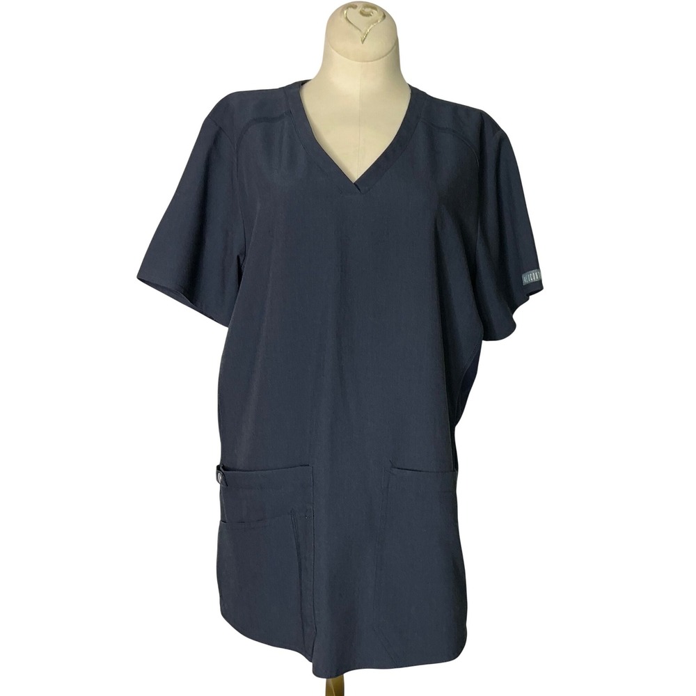 Med Couture 7459 INDH Navy Blue V-Neck‎ Scrub Top Short Sleeve Mens Large